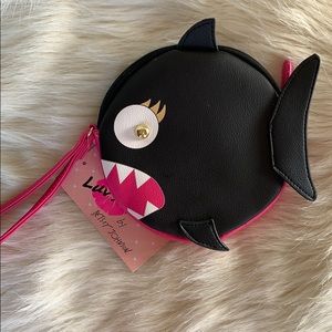 Luv Betsey Johnson Black Pink Shark Fish Coin Purse 👛 Wrislet NWT Christmas
